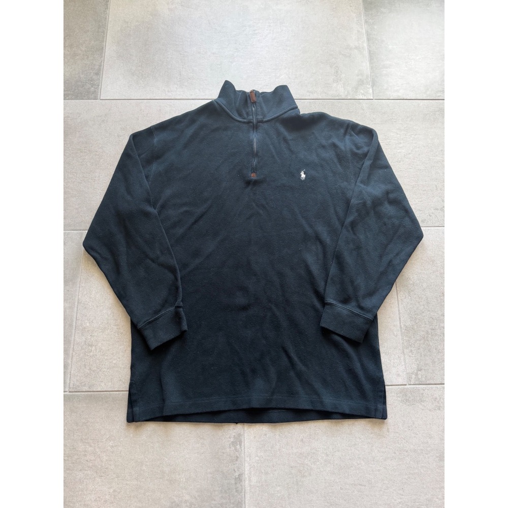 Polo Ralph Lauren Mens LT Tall Black Cotton Quarter Zip Pullover Sweater Pony